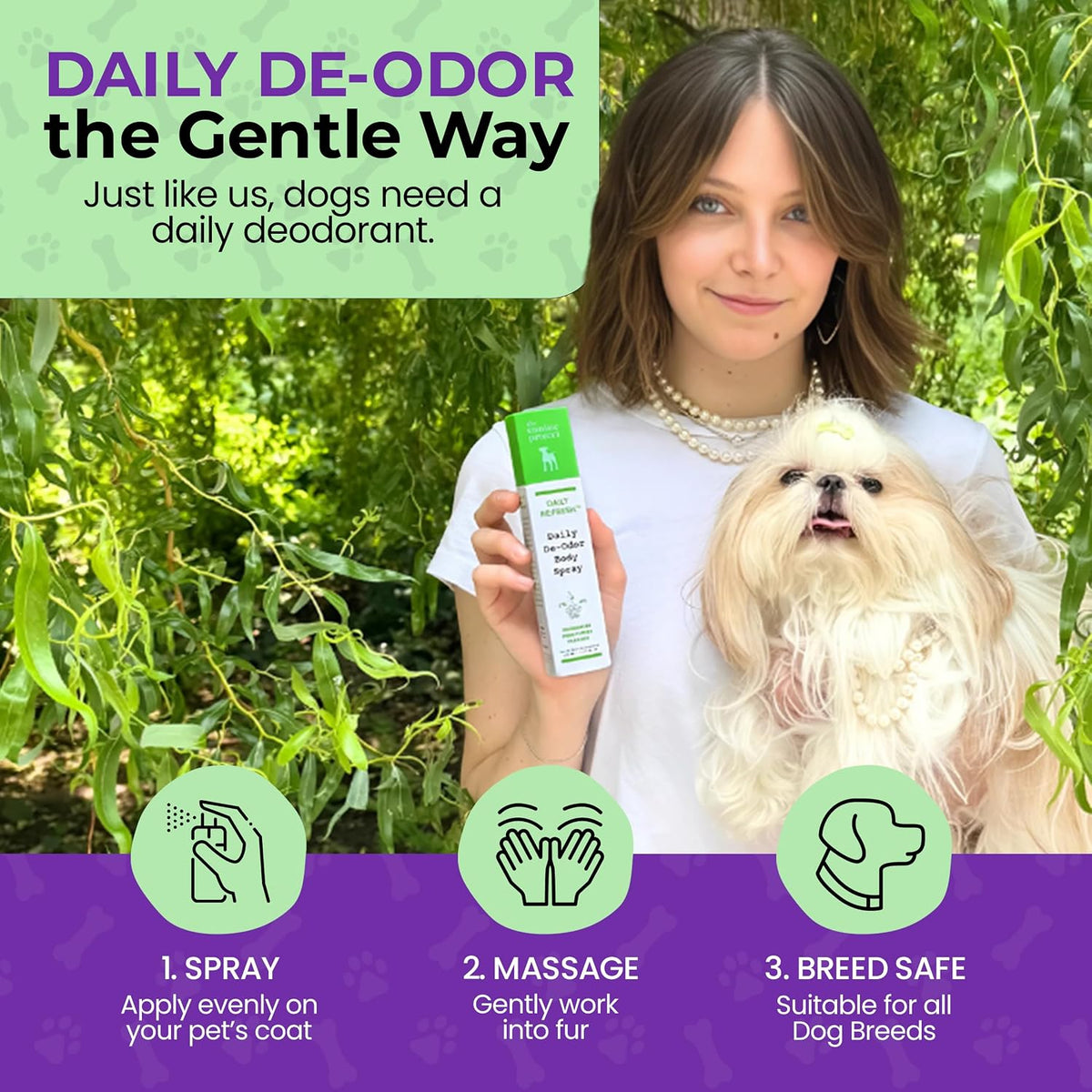 daily re:fresh dog deodorizing spray & skin and, side view
