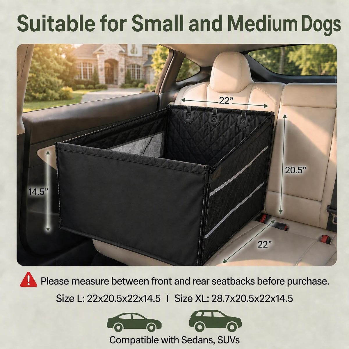 rynvale large medium dog car seat, half back shown in use