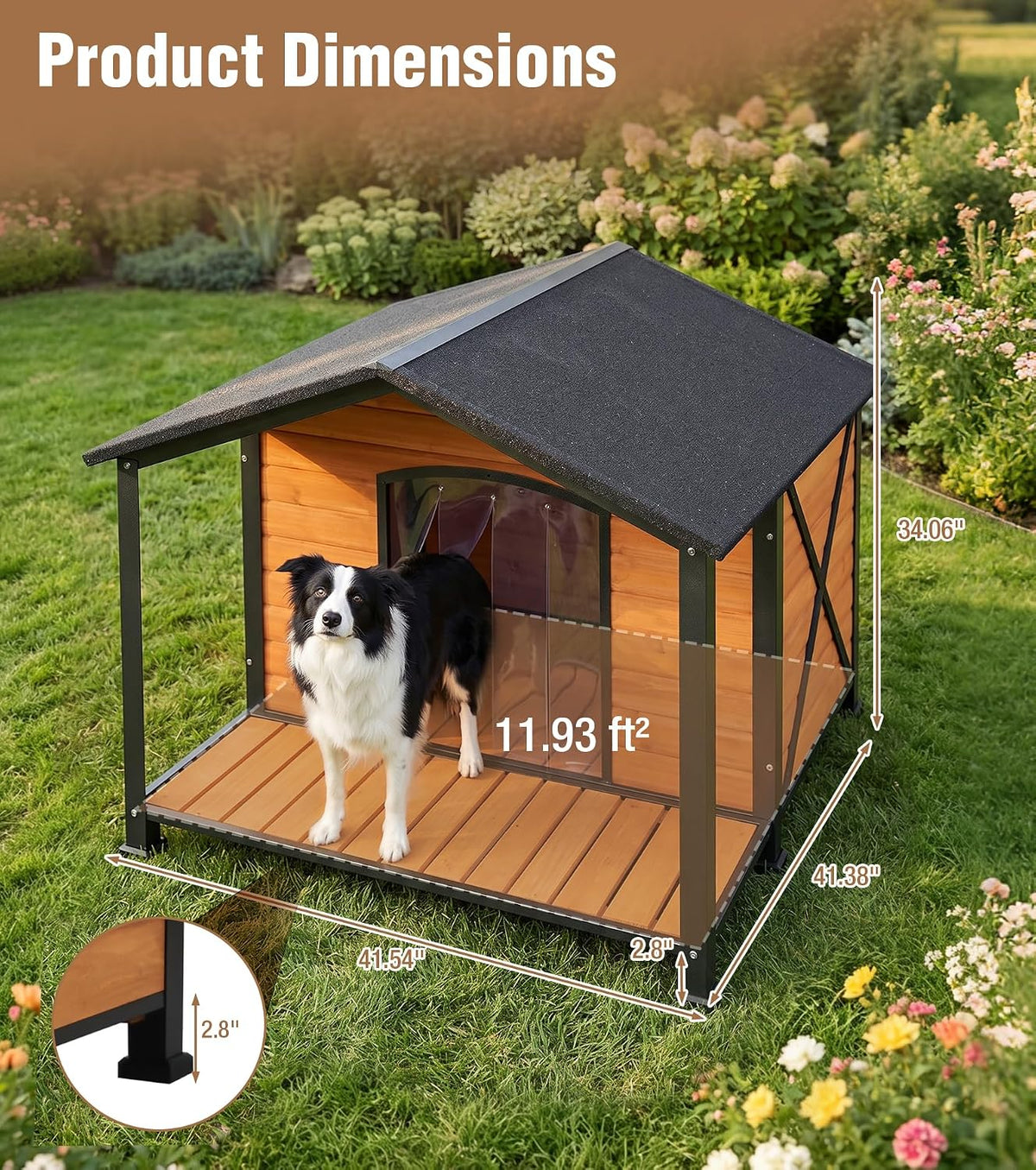 extra large dog house outdoor with full iron, front angle view