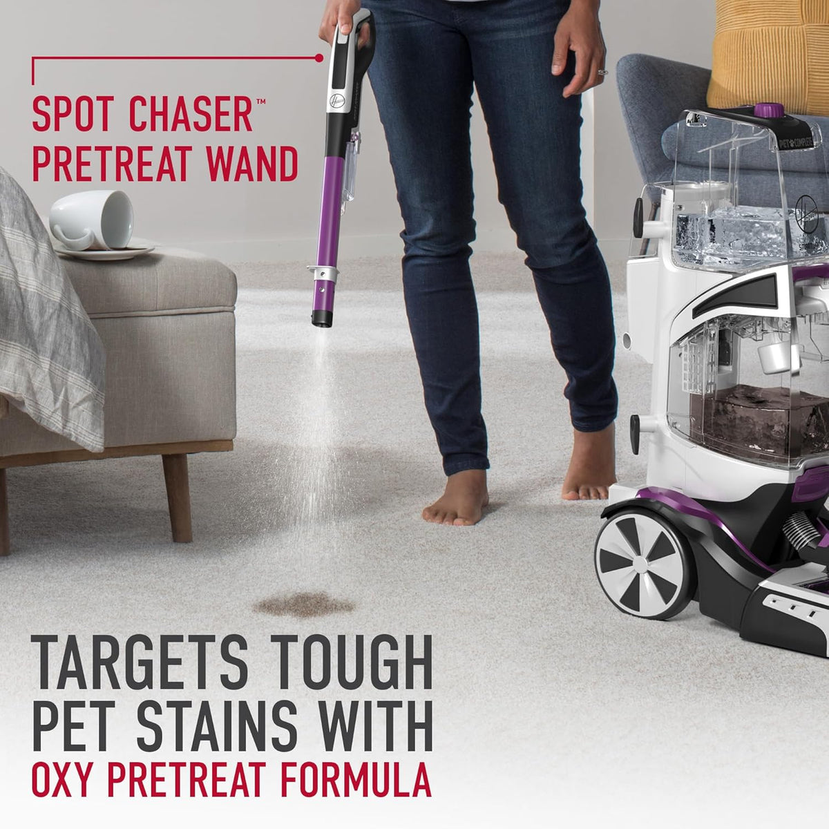 hoover smartwash pet automatic carpet cleaner machine with, side view