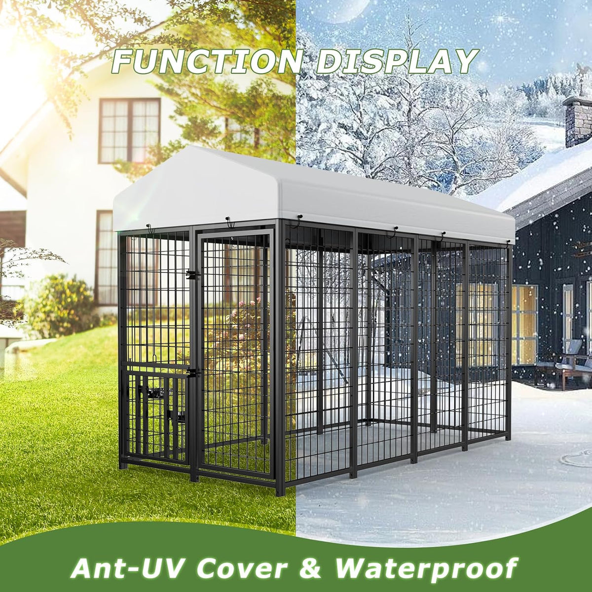 roomtec heavy duty outdoor dog kennel with rotating, side view