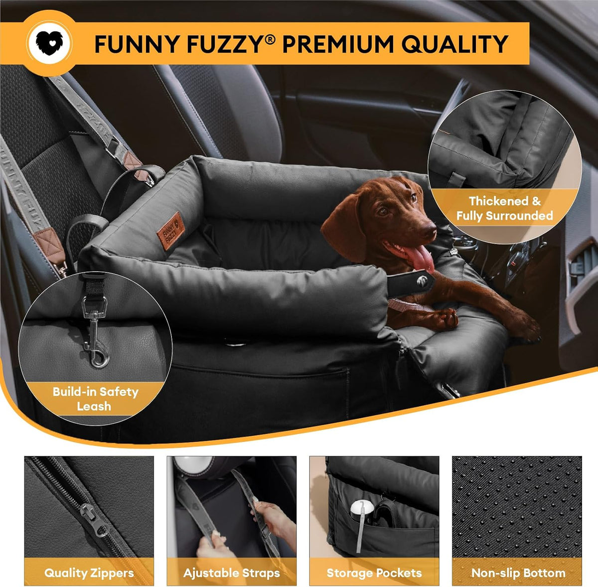 funnyfuzzy luxury dog car seat for small medium showing dimensions