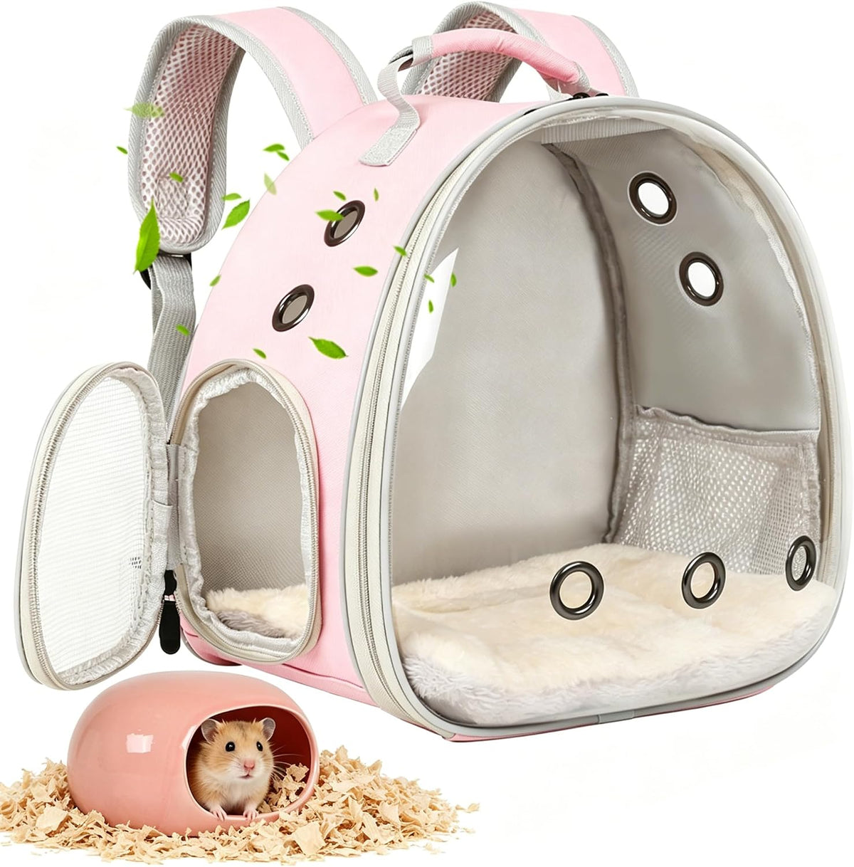 small animal backpack carrier & ceramic hamster hideout, main product view