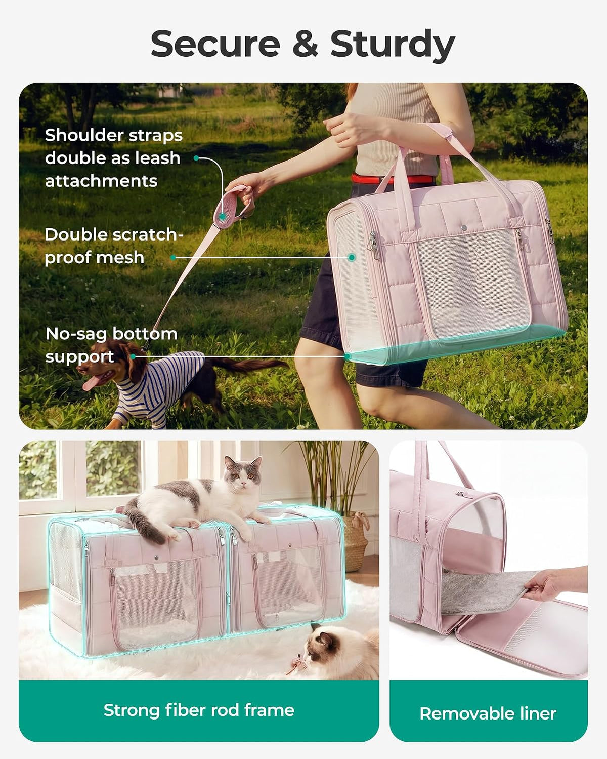bagsmart double cat carrier for 2 cats, large, close-up detail
