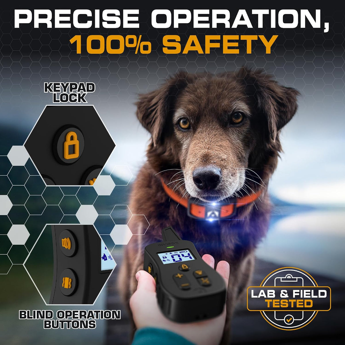 invirox ultra k9 dog training collar with remote, side view