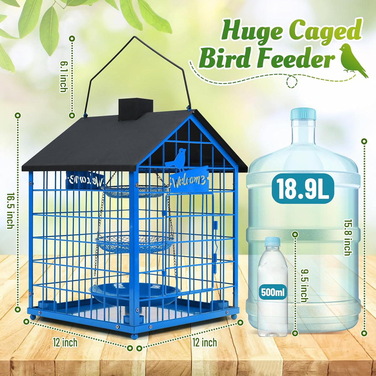 bird feeders for bluebirds, metal huge caged squirrel-proof shown in use