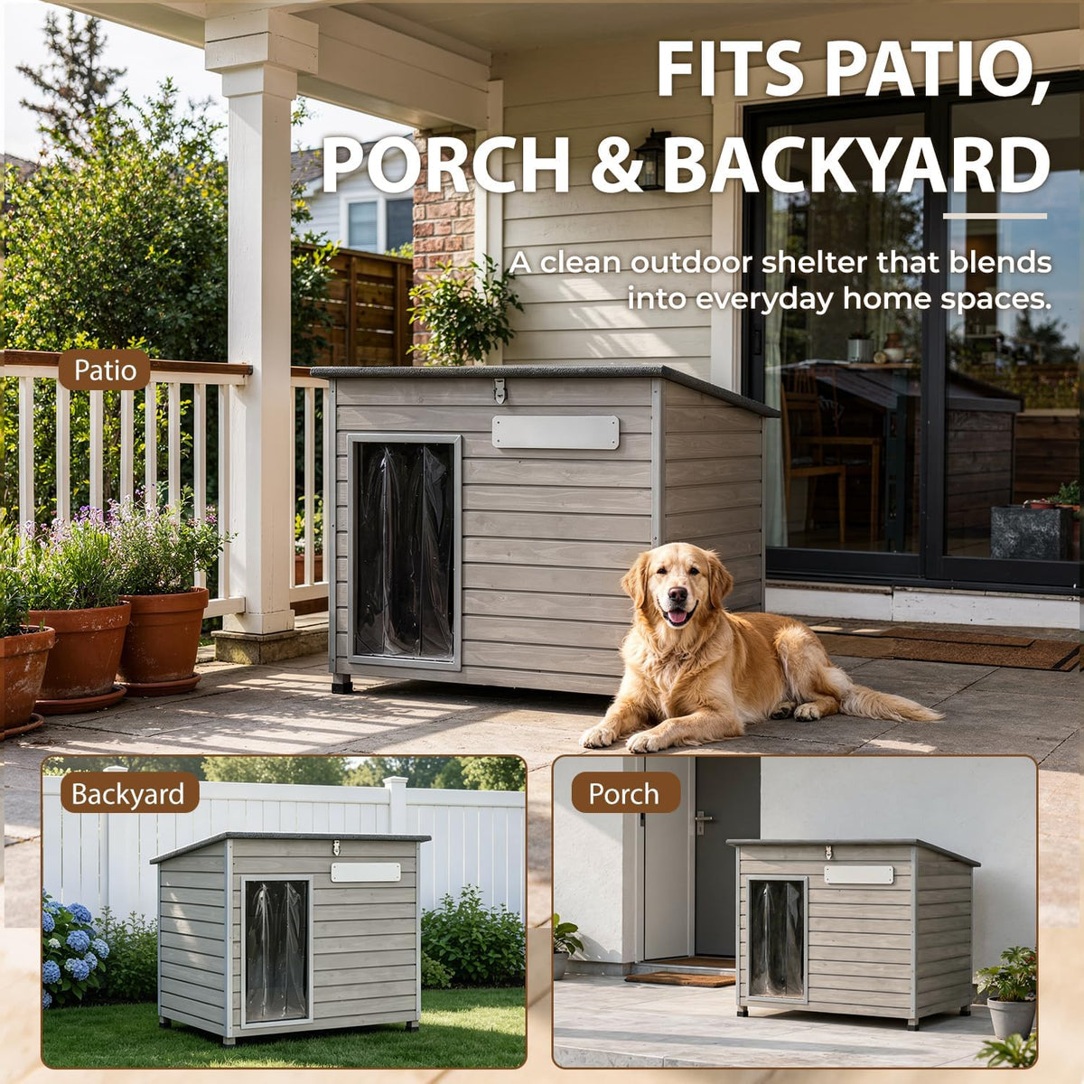 gowoodhut large dog house outdoor, wooden kennel for on a desk or shelf