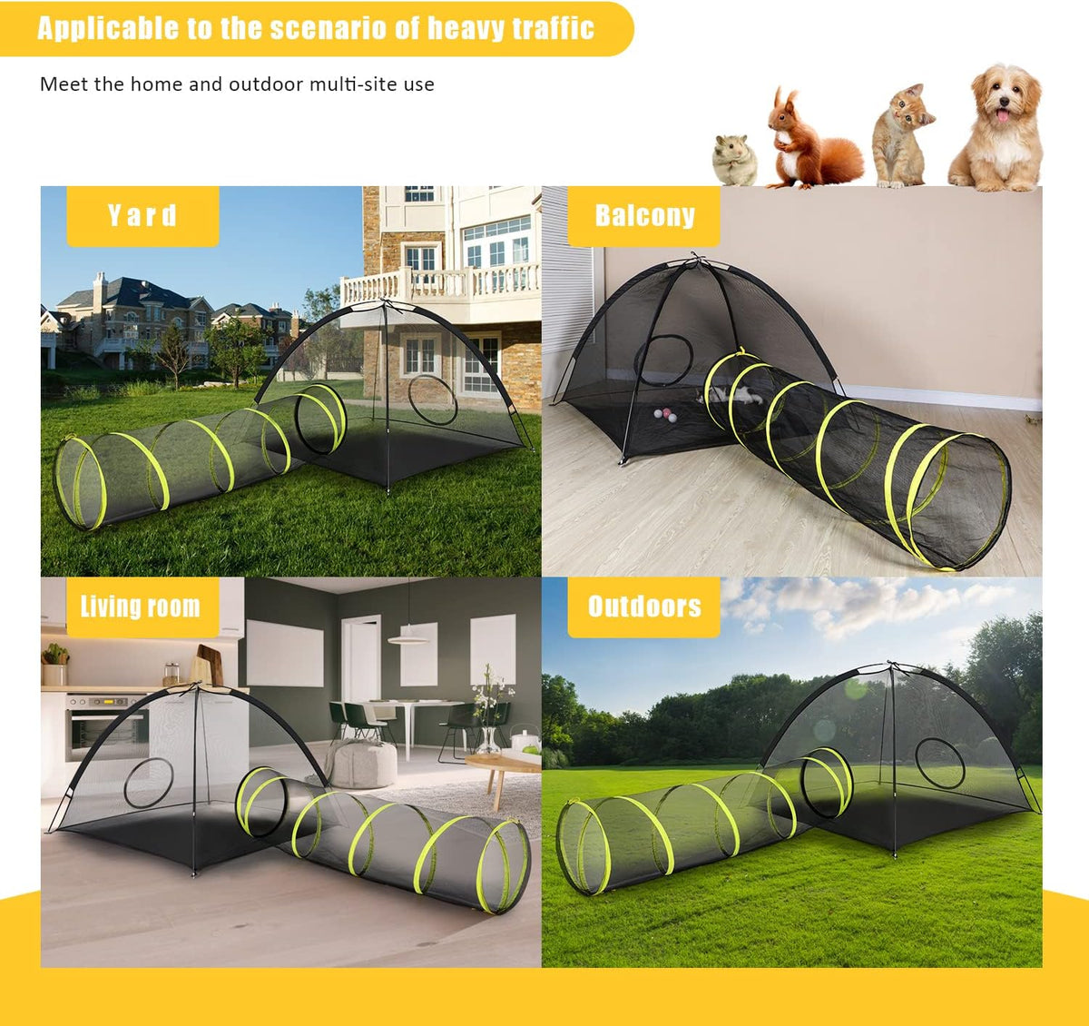 outdoor cat enclosures indoor, portable mesh tent, tunnel, side view