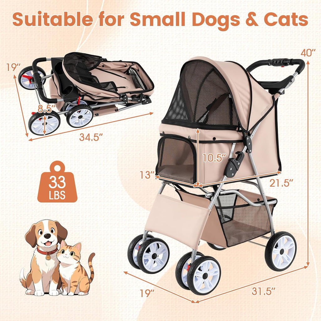 petsite 4 wheels pet stroller, foldable dog strollers, close-up detail