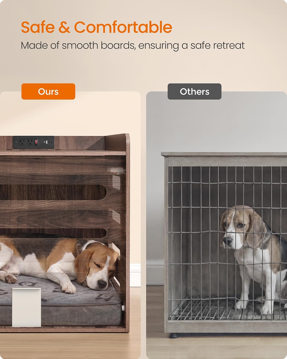 feandrea modern dog crate furniture, charging station, flip-up, package contents