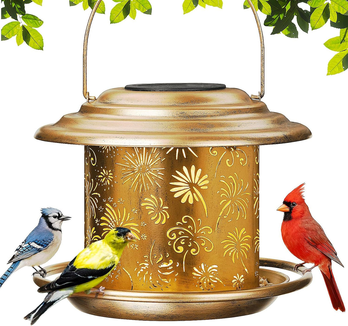 solar bird feeders for outdoors, weatherproof metal bird, main product view