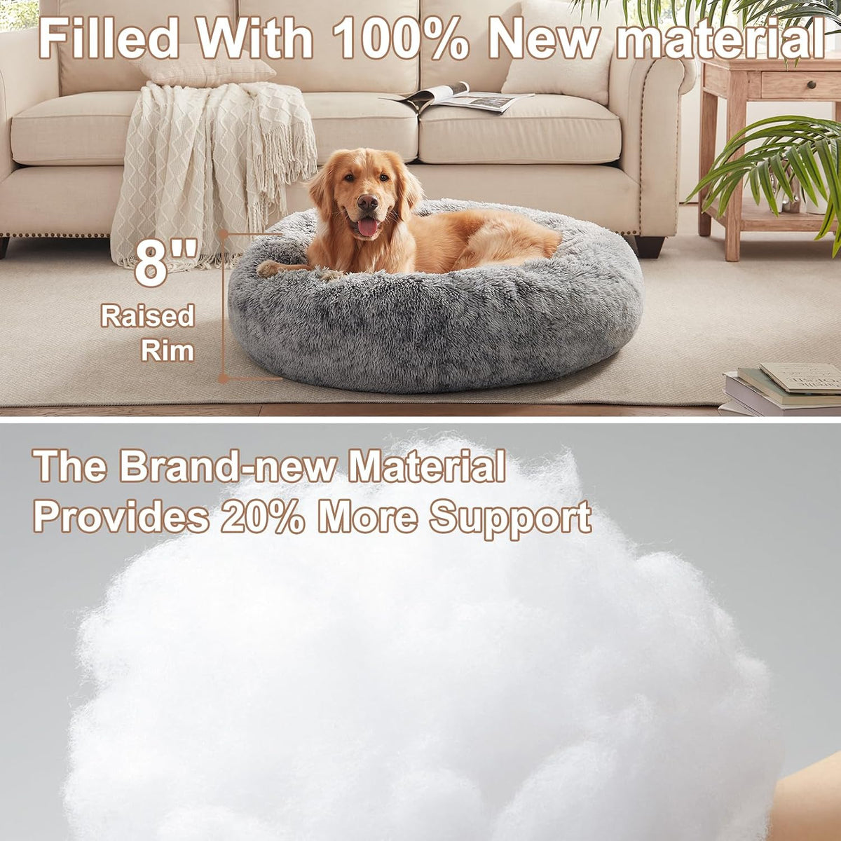 36 inches faux fur fluffy donut dog bed, close-up detail