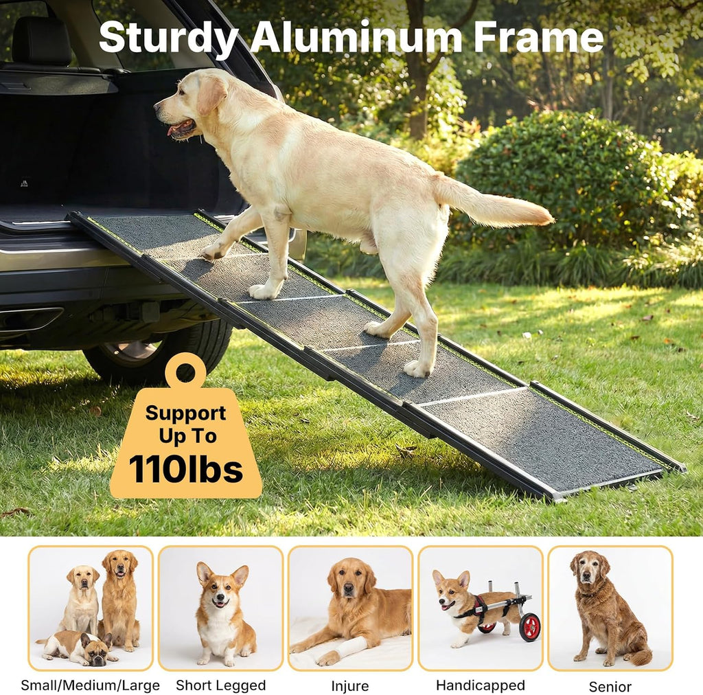 veehoo telescoping large dog ramp for car truck, side view