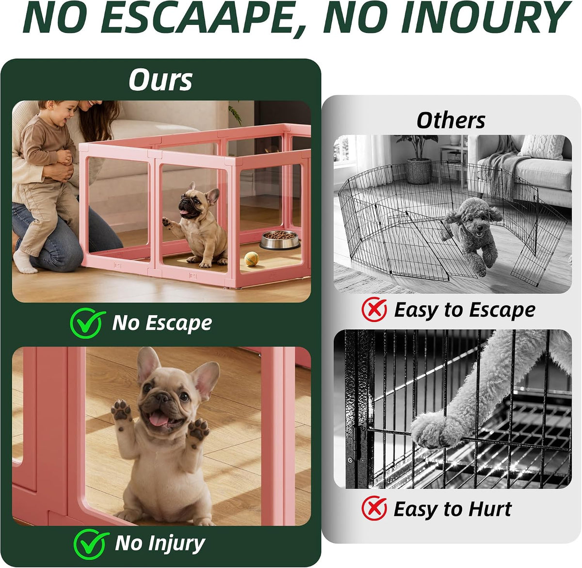 acrylic dog playpen indoor，exercise pen with door, 24" shown in use