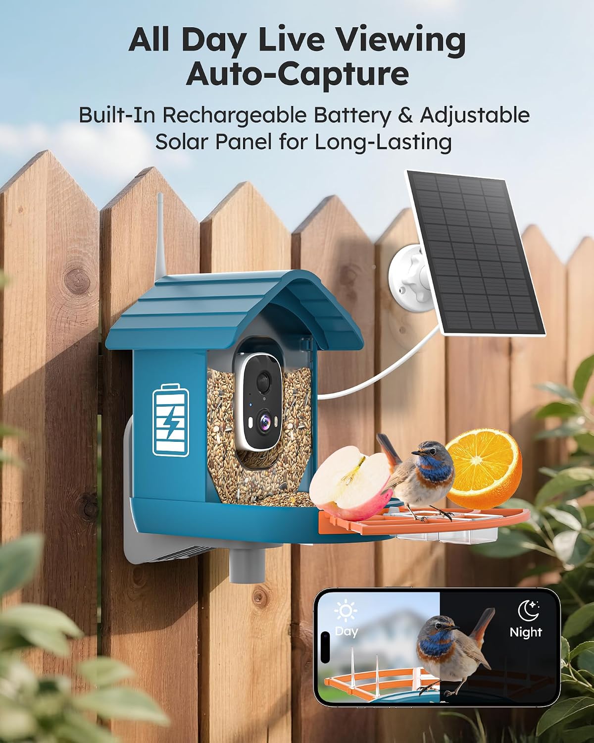 smart bird feeder with camera solar powered for, close-up detail