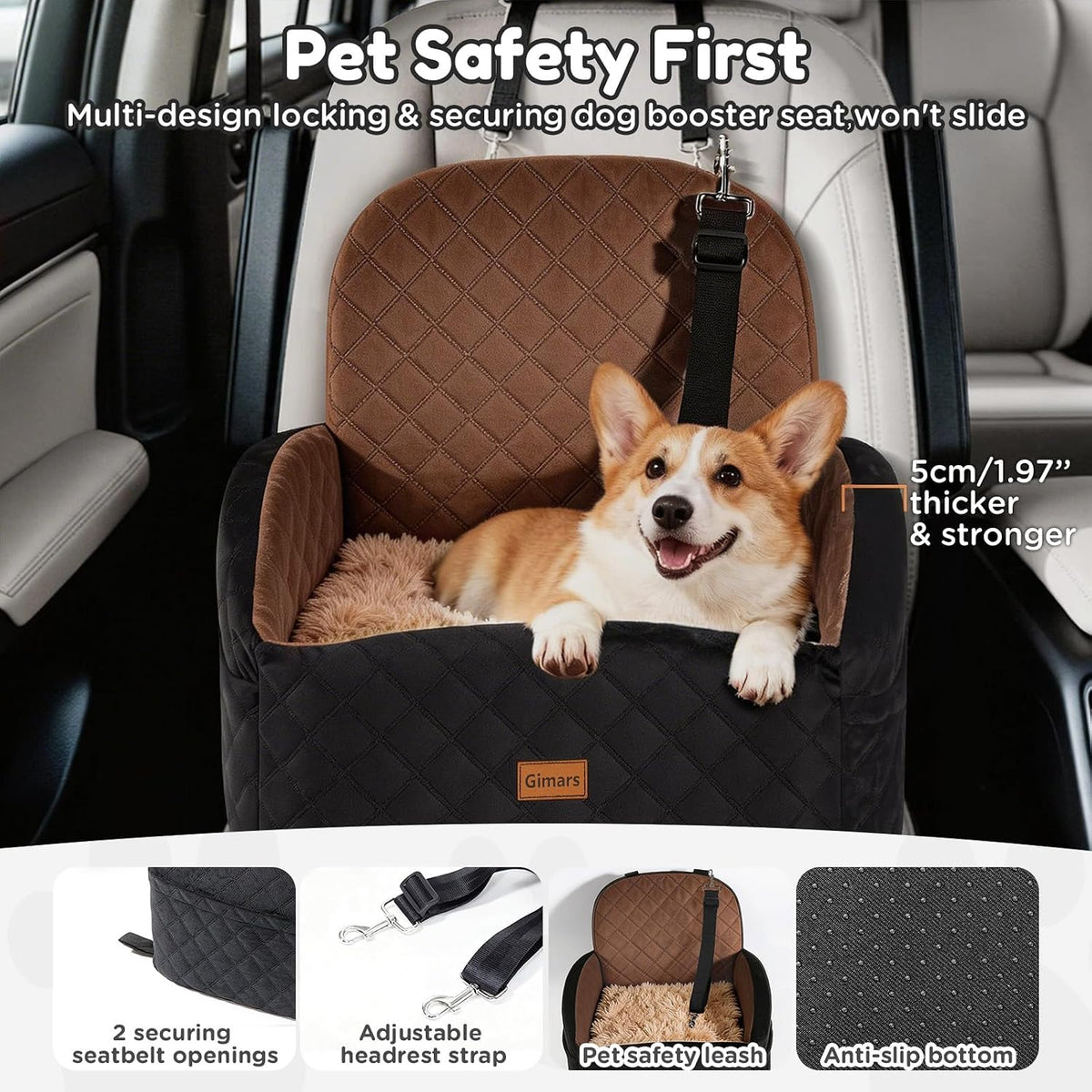 gimars reversible dog car seat with long&short plush, close-up detail
