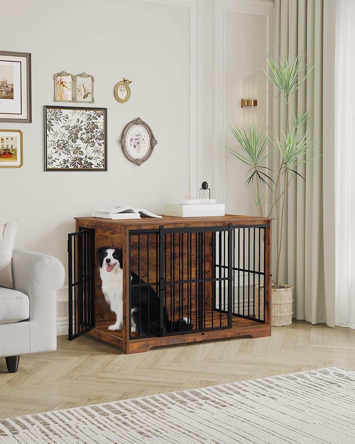 hzuaneri 44.1 in xl dog crate furniture indoor, front angle view