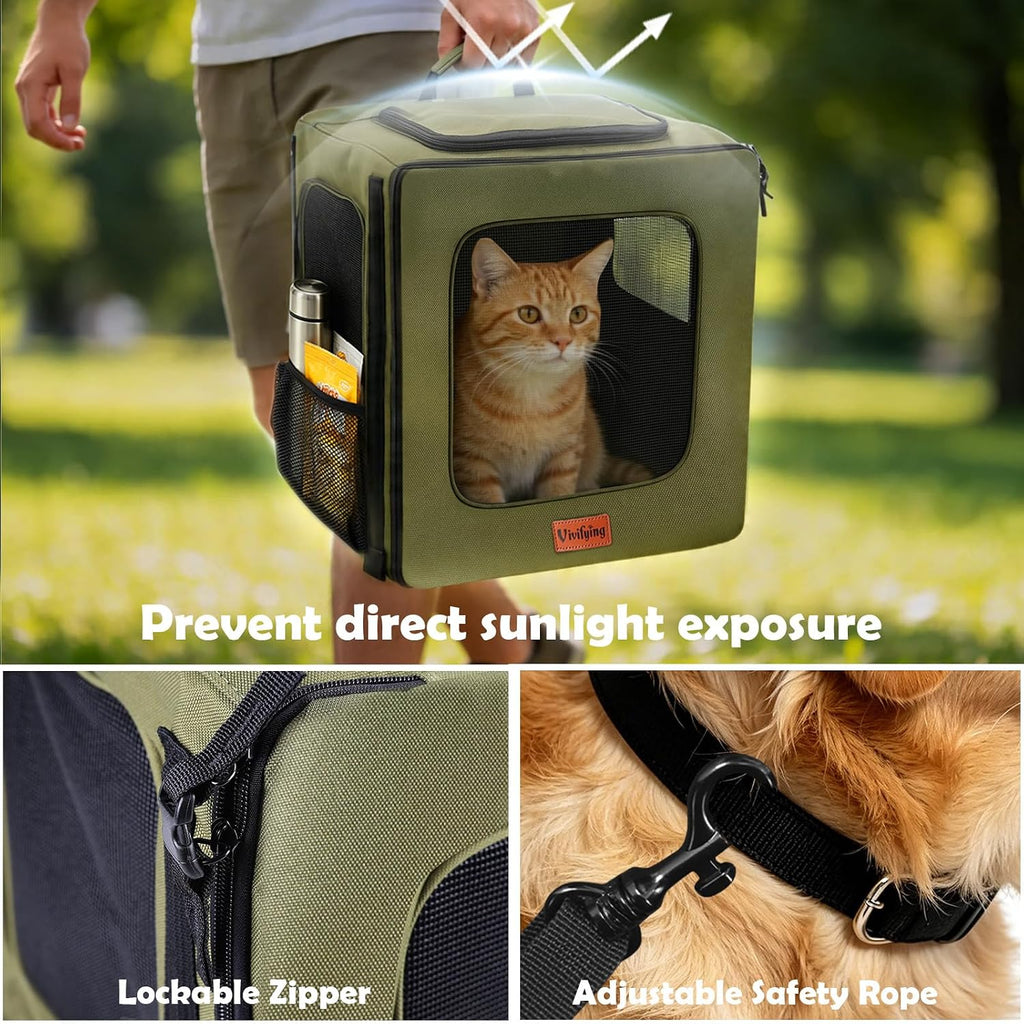 vivifying dog backpack carrier, 16.5"×15"×10.6" breathable pet backpack showing dimensions