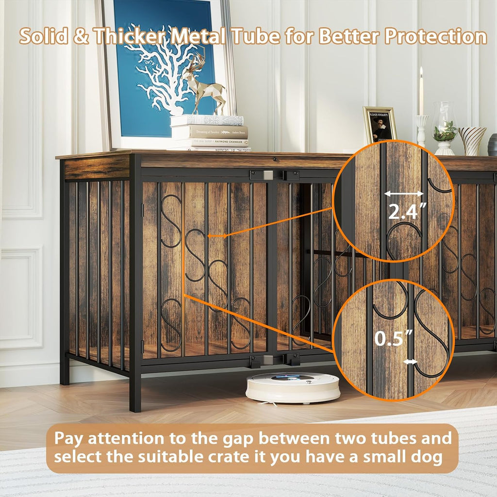 cozpaw 71" double dog crate with elevated legs showing dimensions