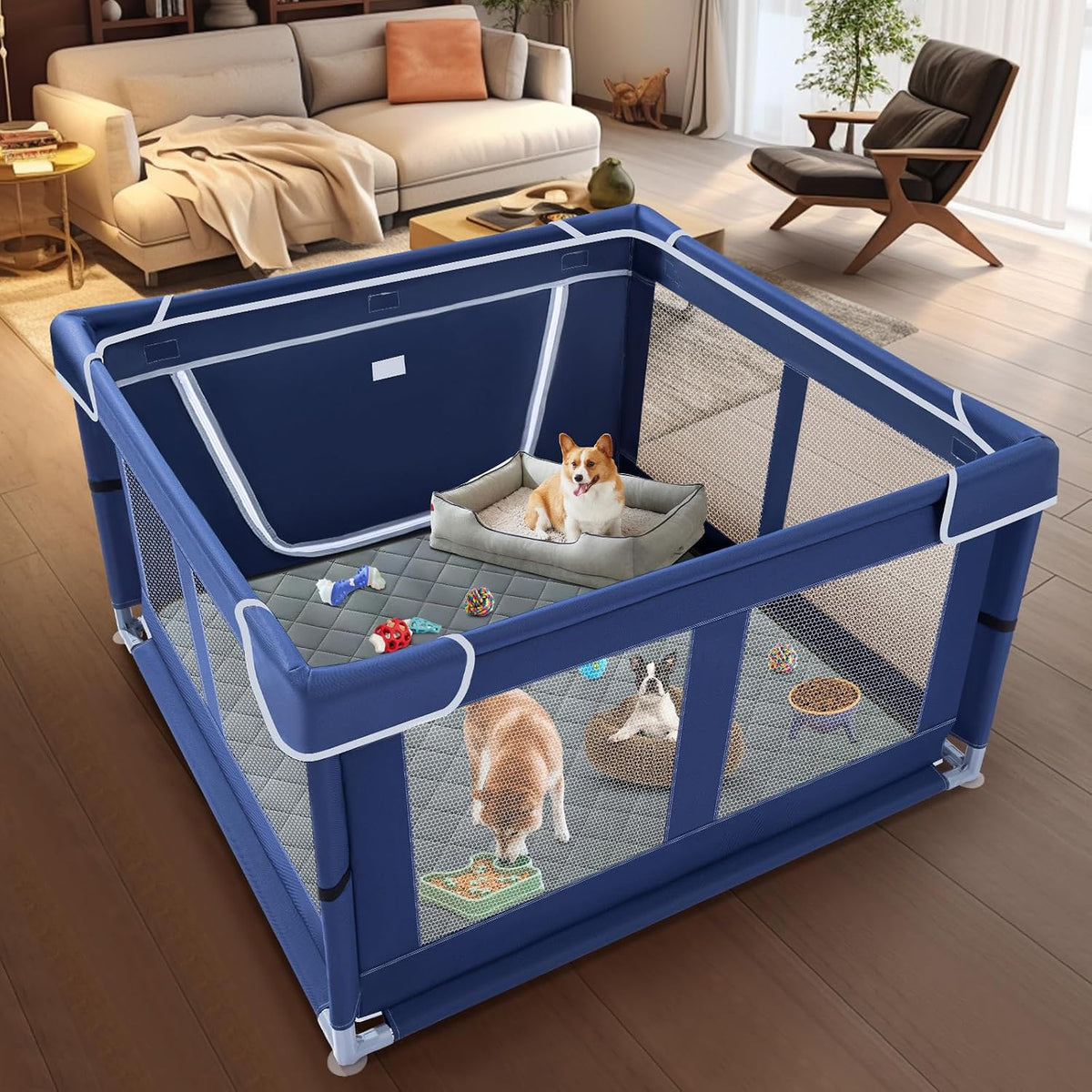 xvishx 42x42 inches puppy playpen with dog pads, close-up detail