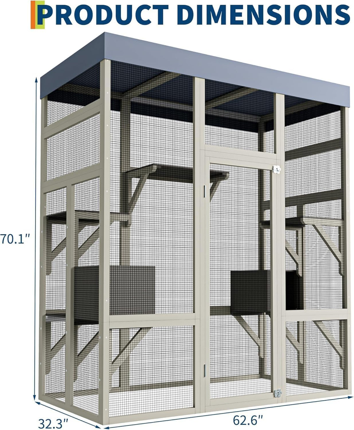 70" large outdoor catio cat enclosure, wood cat, close-up detail
