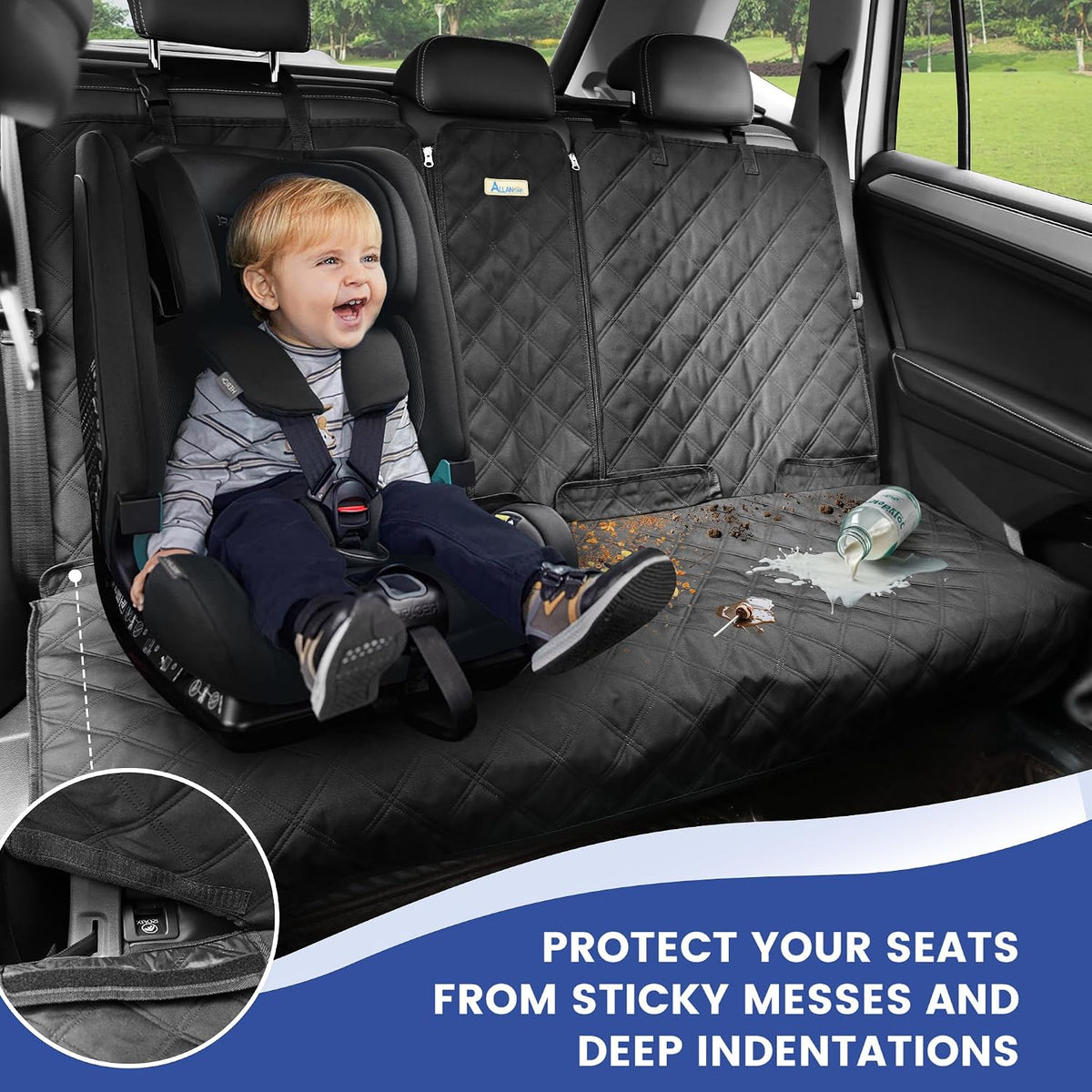 allansing back seat cover for compact cars and, close-up detail