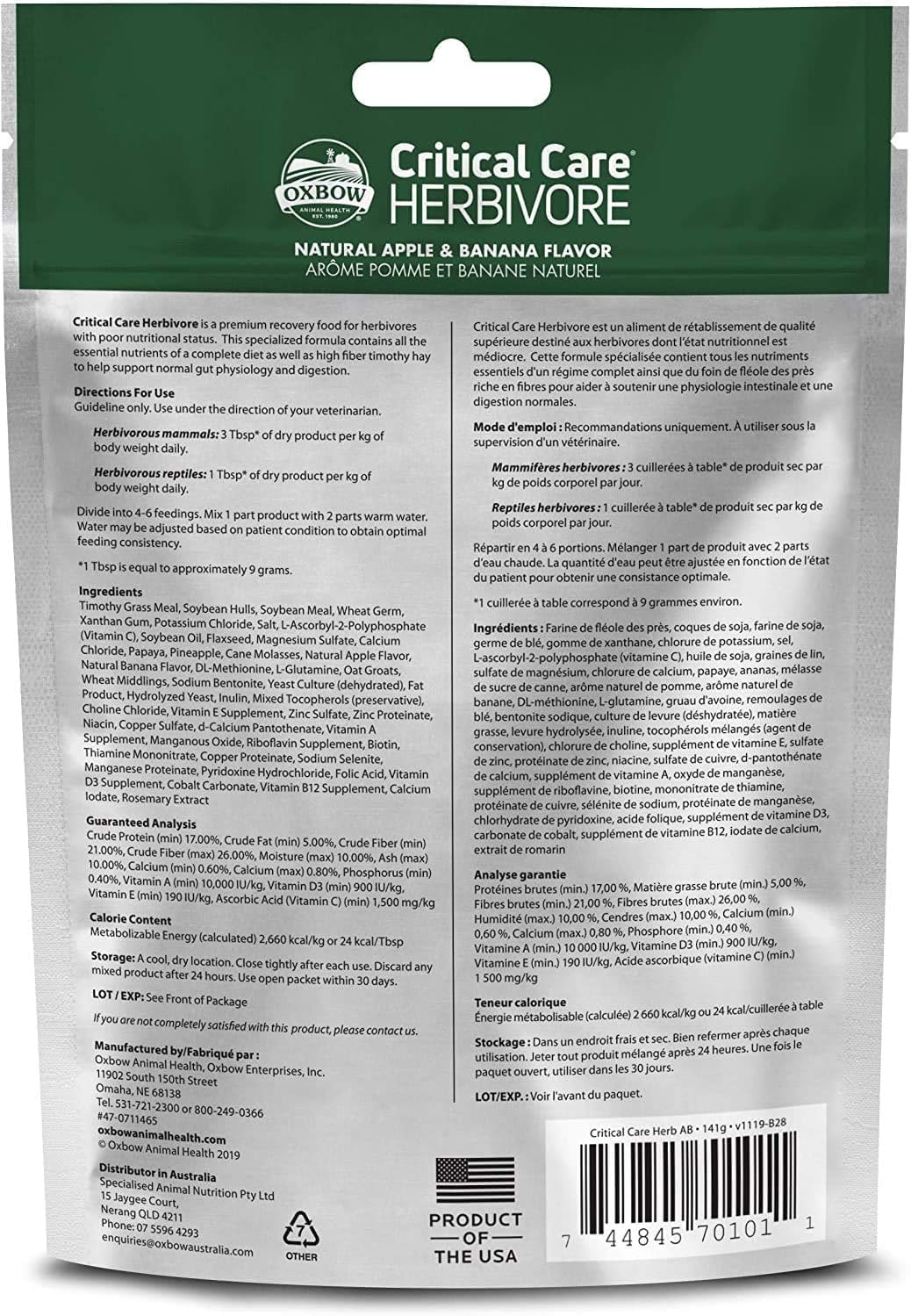 oxbow critical care herbivore small pet formula, apple shown in use