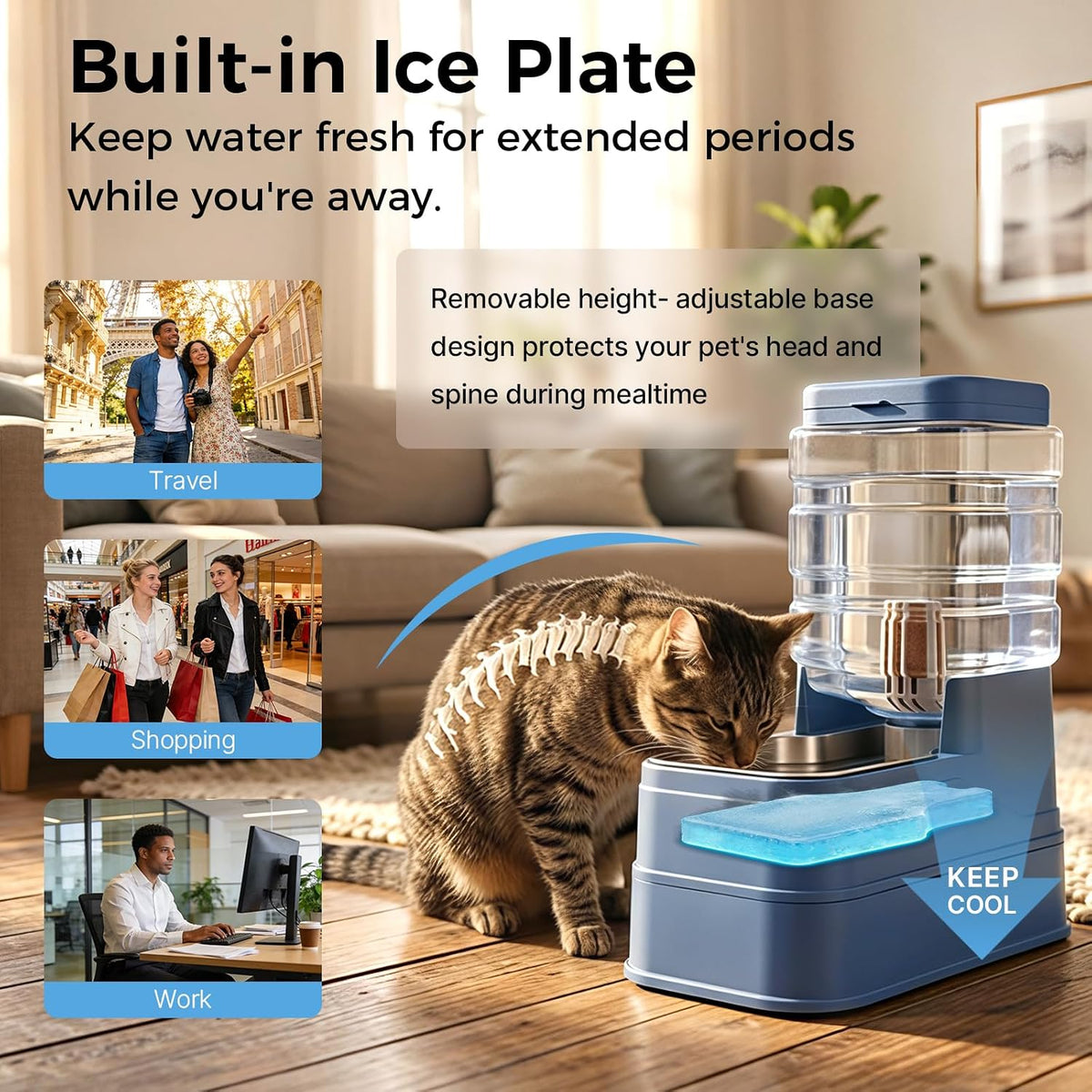 automatic cat feeder and water dispenser with stainless, side view
