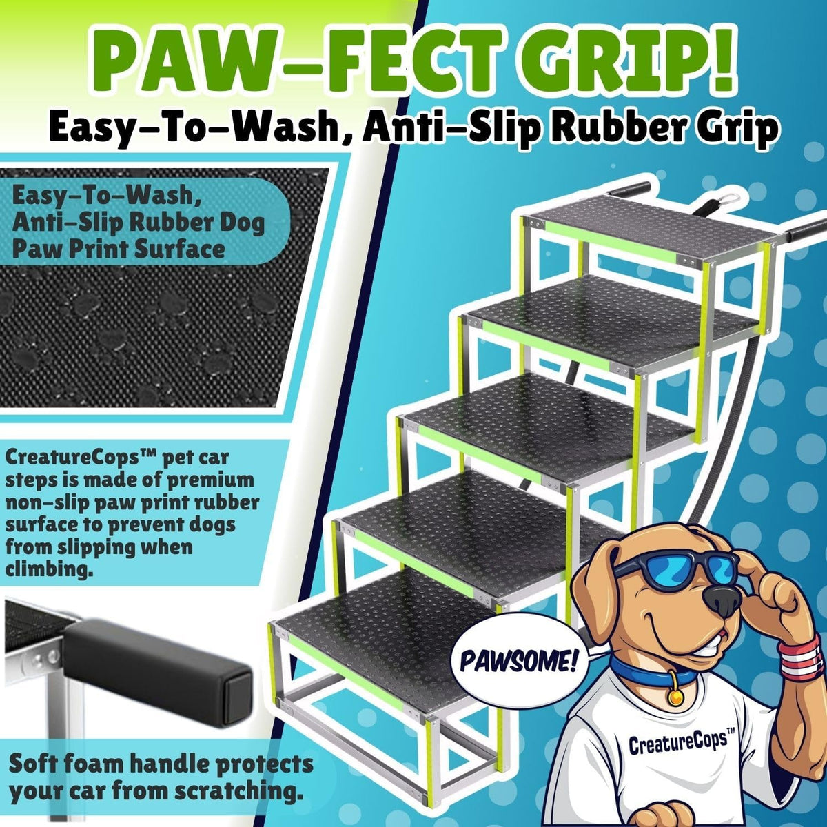 dog steps for car, non-slip aluminum stairs, 175lb shown in use