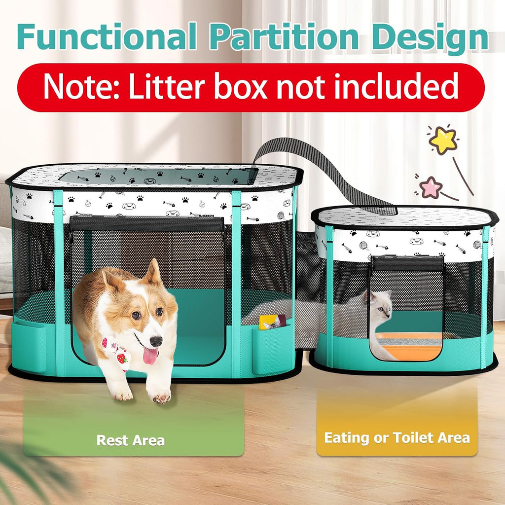 cat playpen, portable pet dog playpen, foldable kitten shown in use