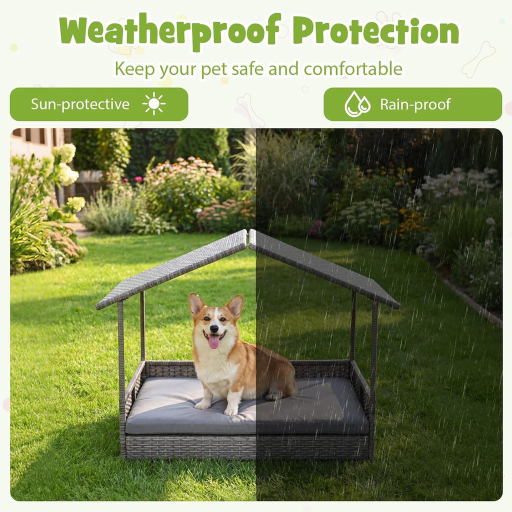 giantex outdoor wicker dog house with roof canopy, view 9
