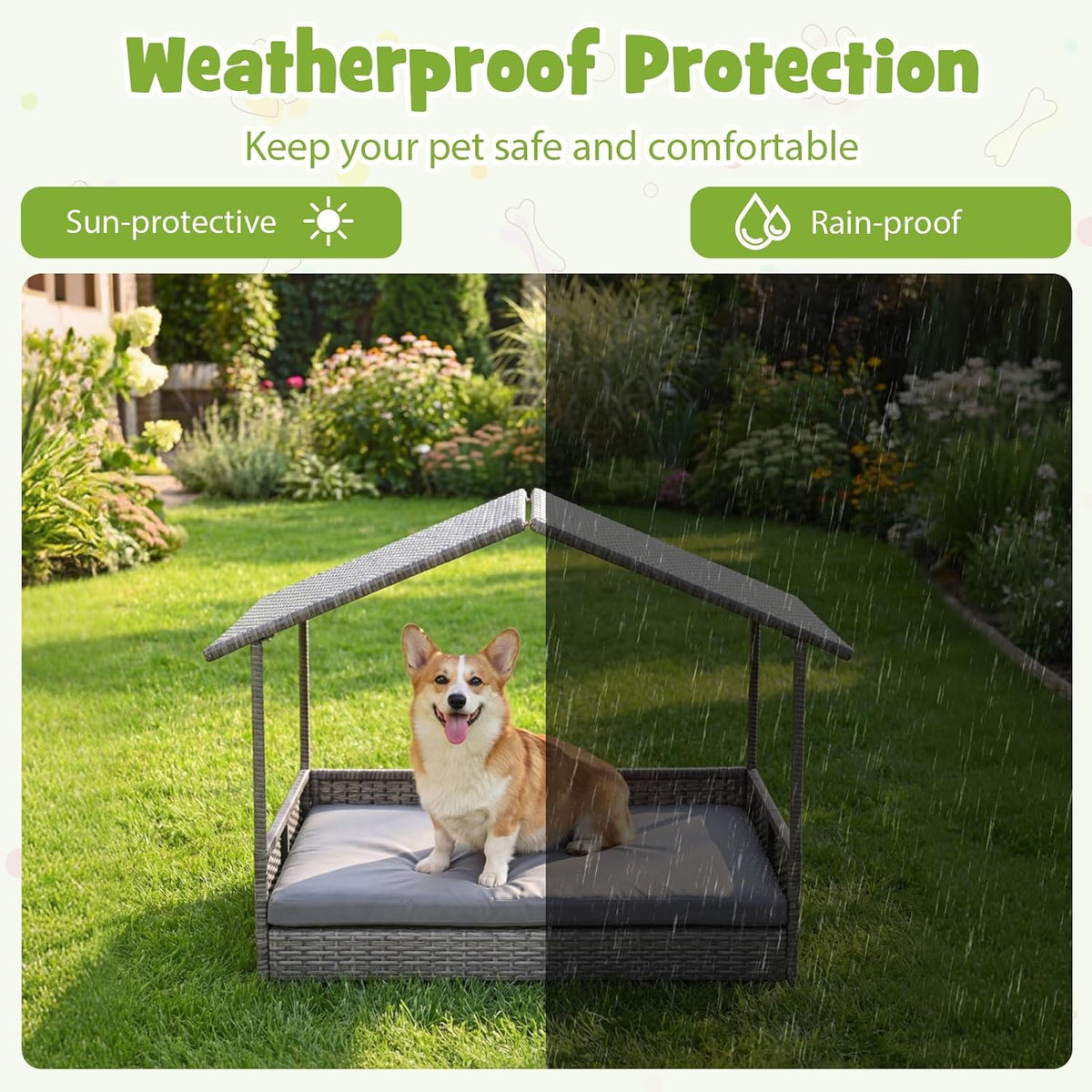 giantex outdoor wicker dog house with roof canopy, view 9