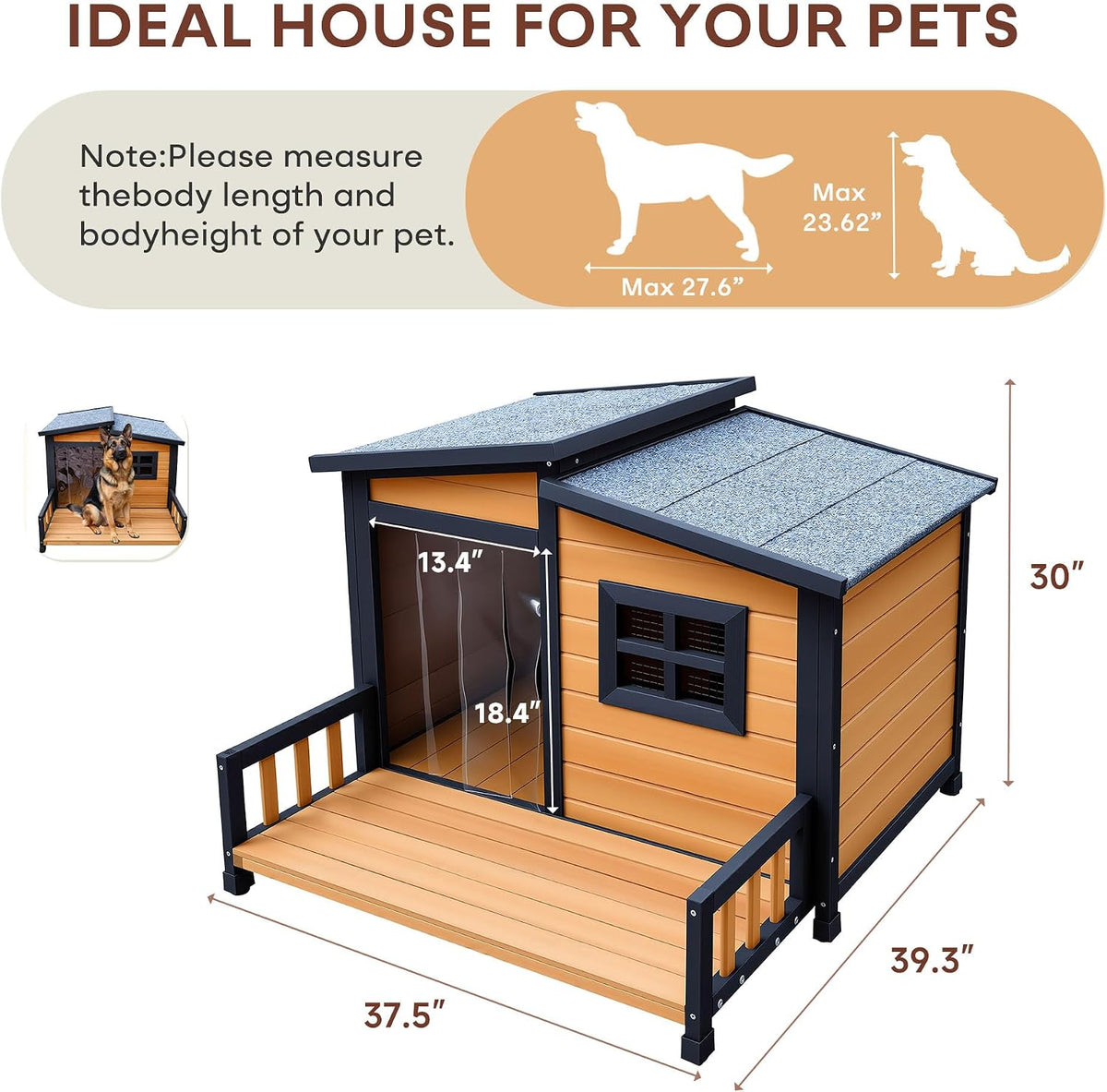 large dog house outdoor elevated wooden dog kennel shown in use