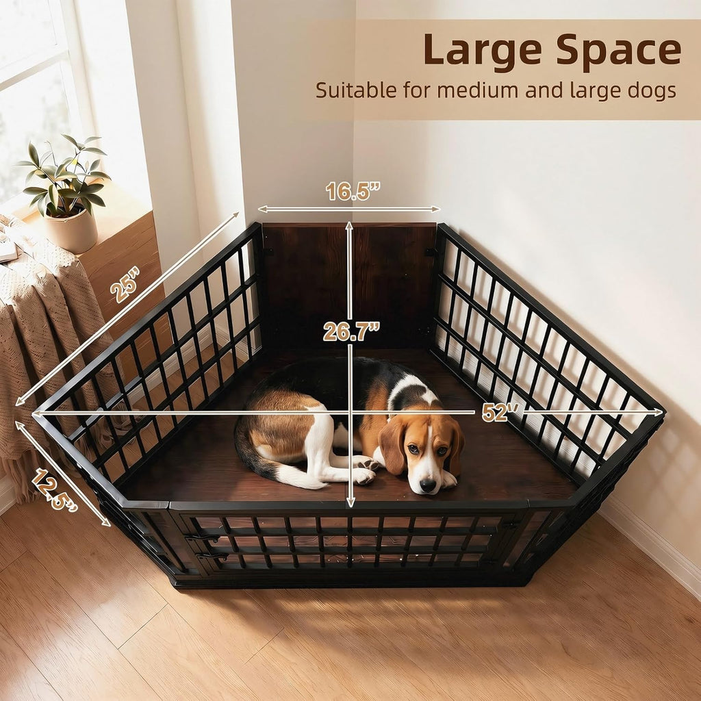 vowner 52 inch dog crate furniture corner for, close-up detail