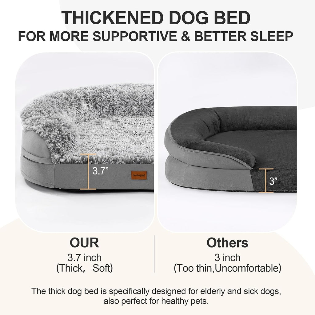 iweepet fluffy calming orthopedic dog beds large sized showing dimensions