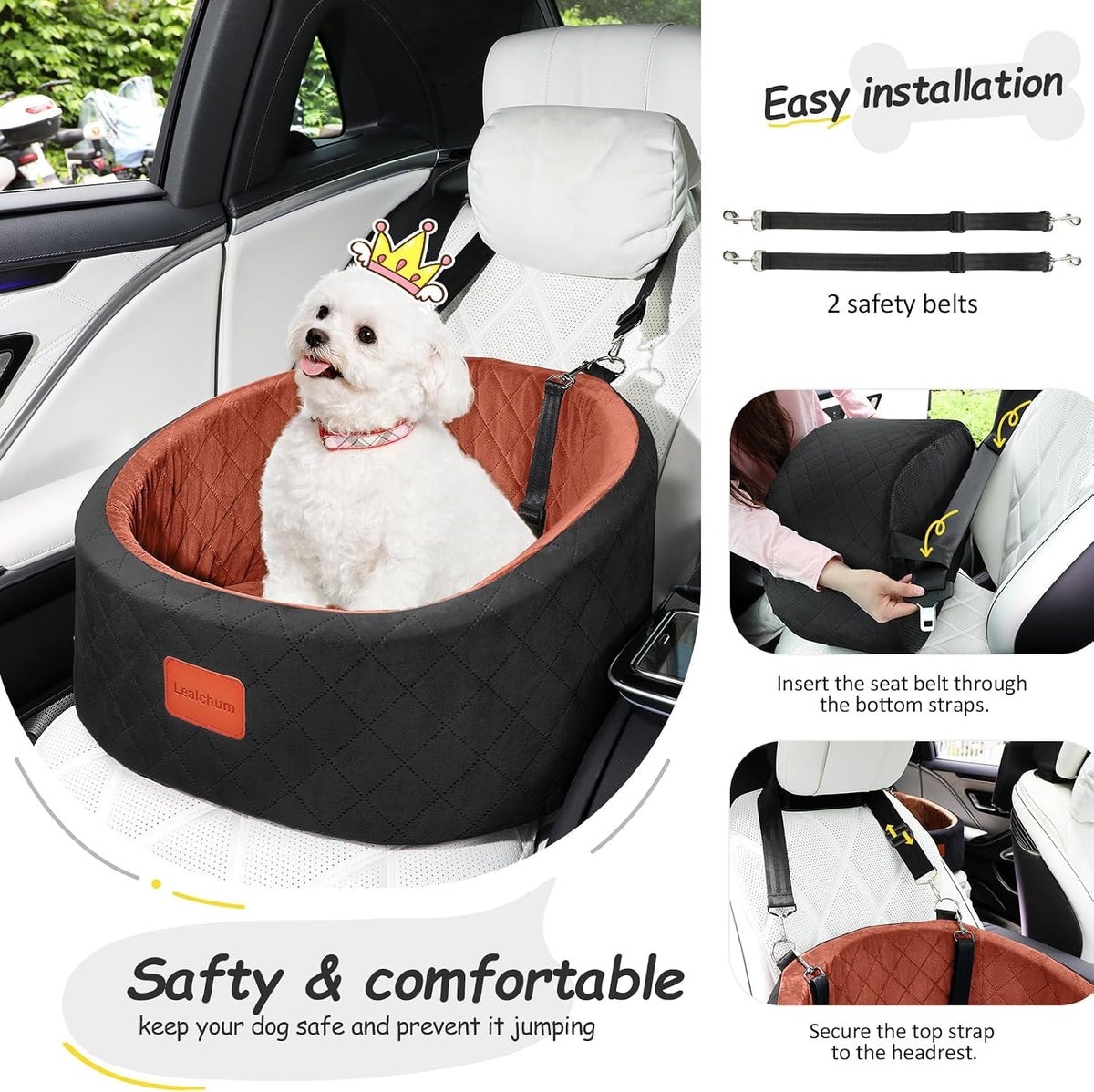 lealchum dog car seat for small dogs up, side view