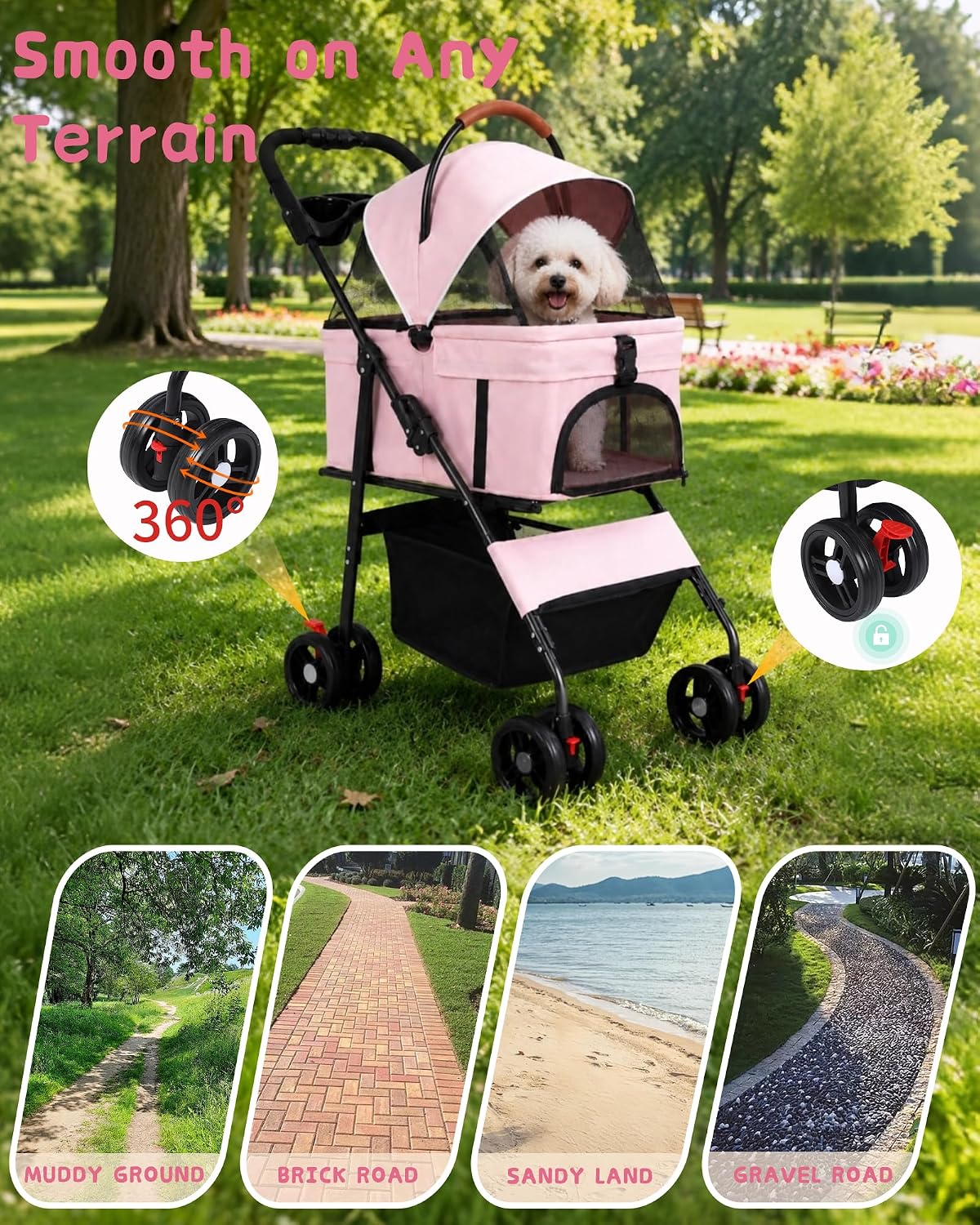 pet stroller, 3 in1 foldable dog cat stroller on a desk or shelf