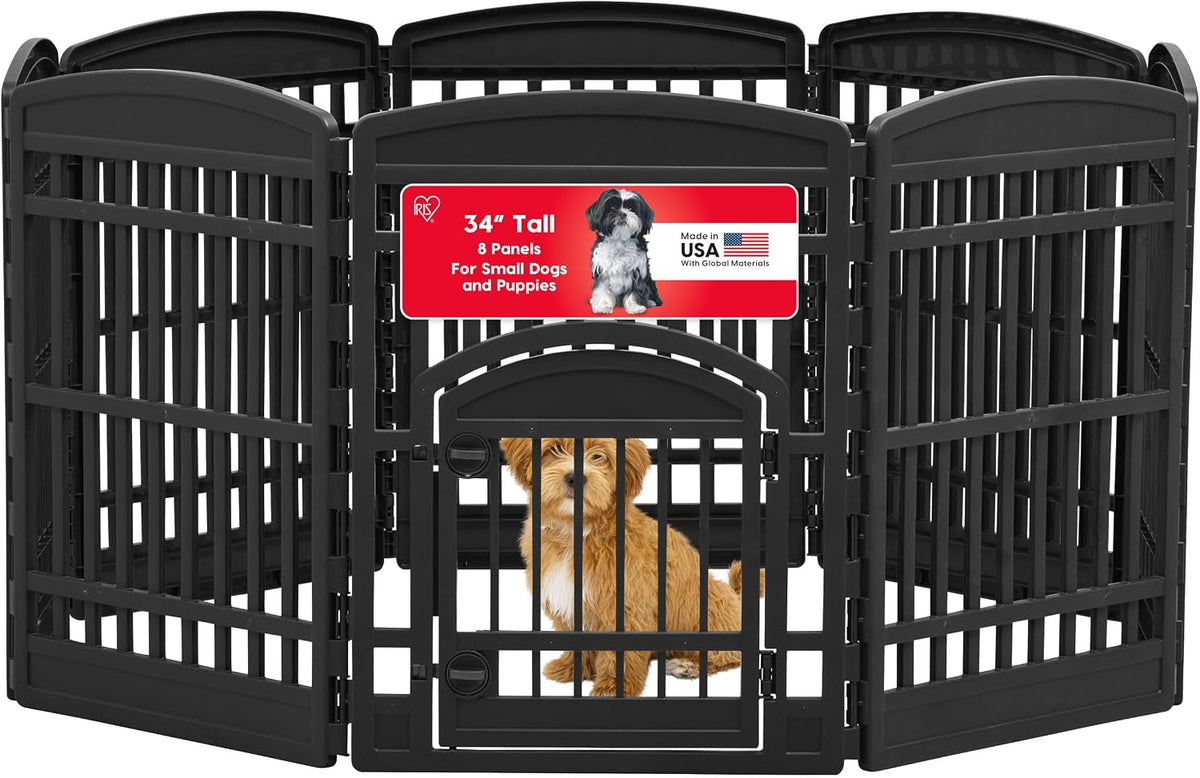 iris usa 8-panel dog playpen, pet enclosure, black, main product view