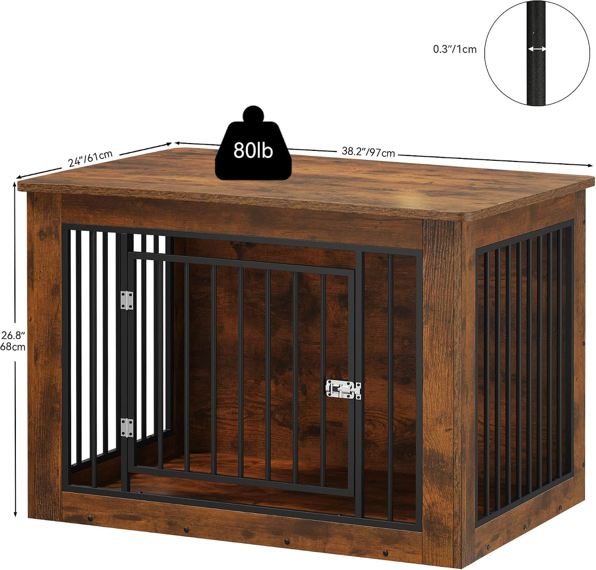 yitahome 38" dog crate furniture 2-in-1 iron-wood fusion, side view