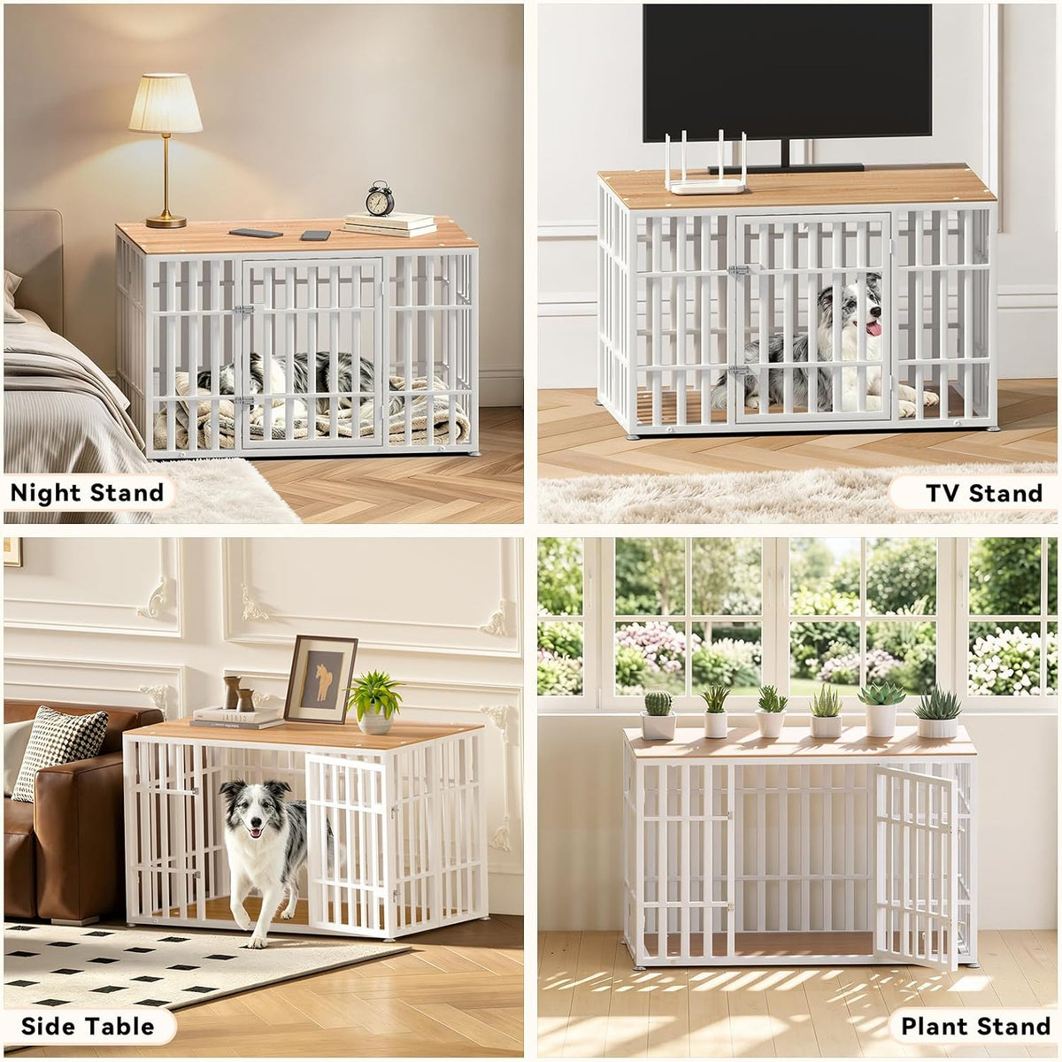 snuowu 46 inch heavy duty dog crate furniture, side view