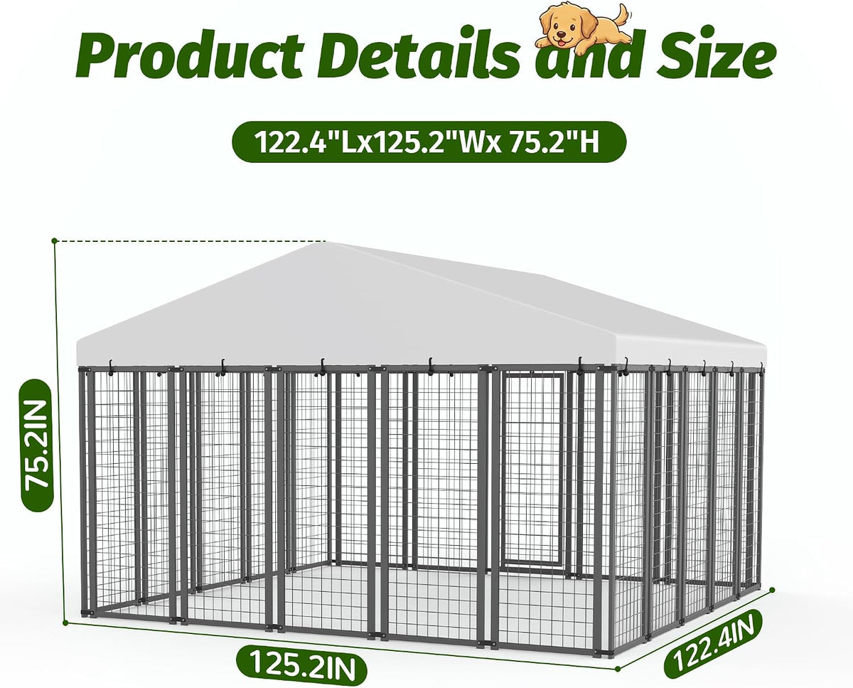 10x10 ft outdoor dog kennel, heavy duty dog shown in use