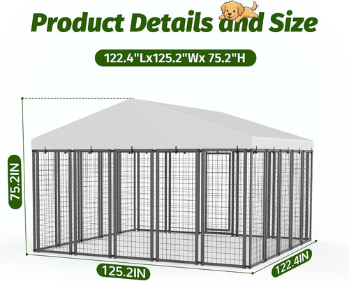 10x10 ft outdoor dog kennel, heavy duty dog shown in use