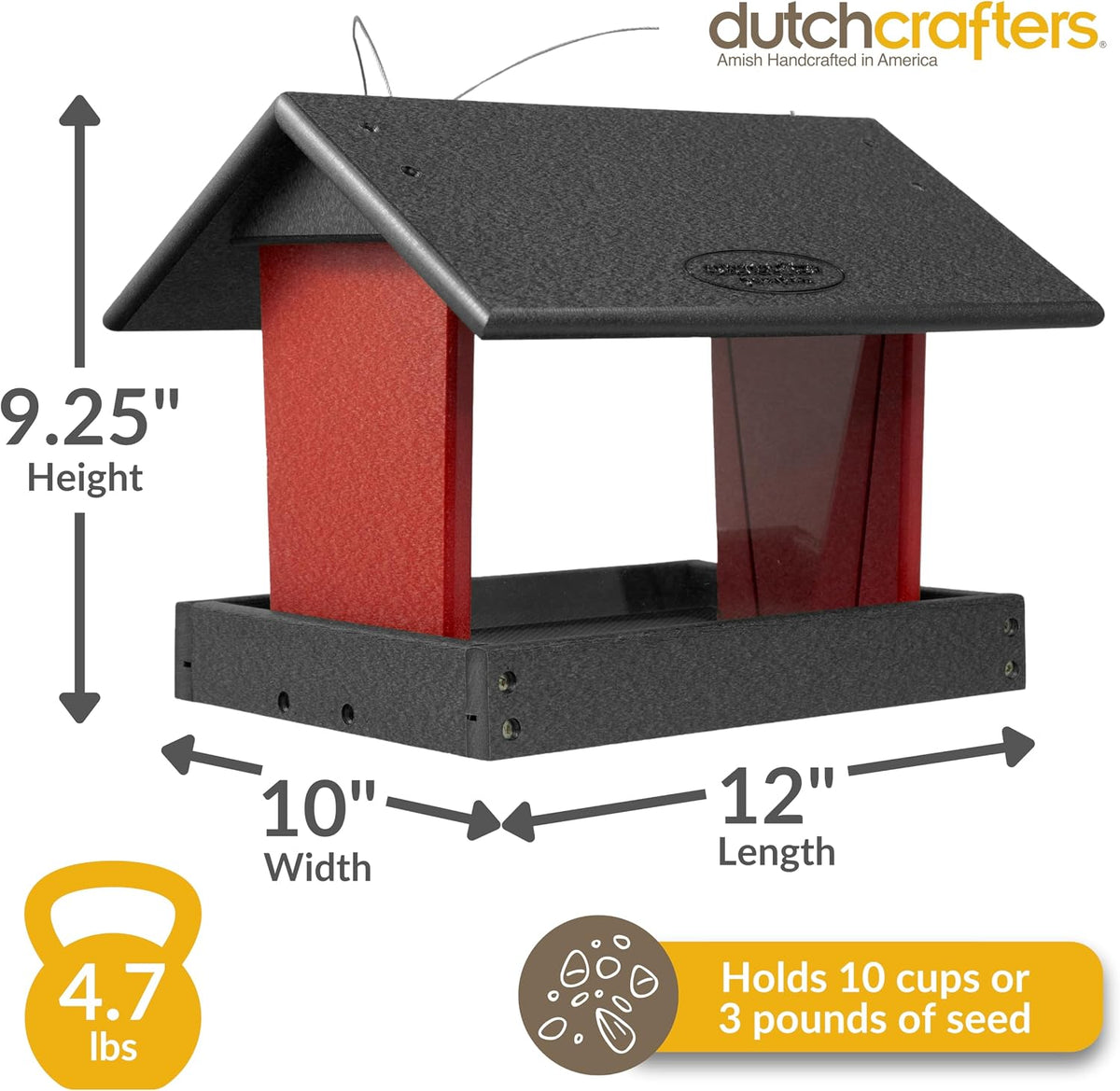 poly hanging hopper bird feeder, large bird feeder shown in use