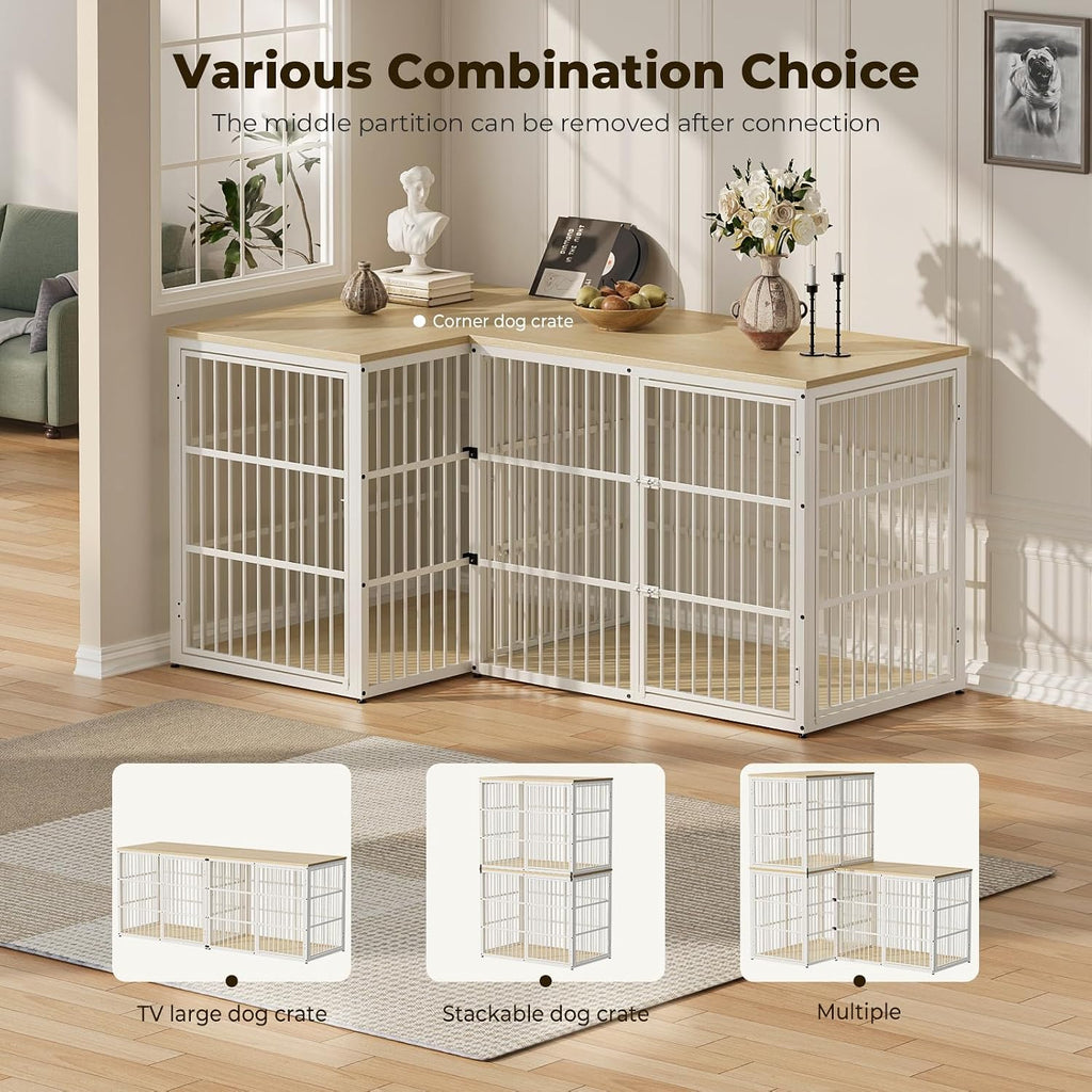 lyromix 48'' xxl dog crate furniture with 3 shown in use