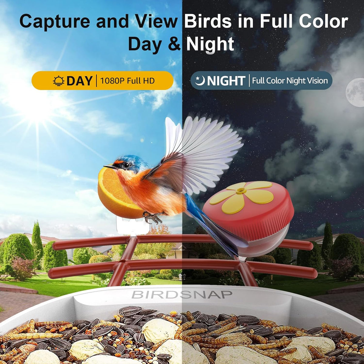 birdsnap® pav bird feeder with camera solar powered, side view