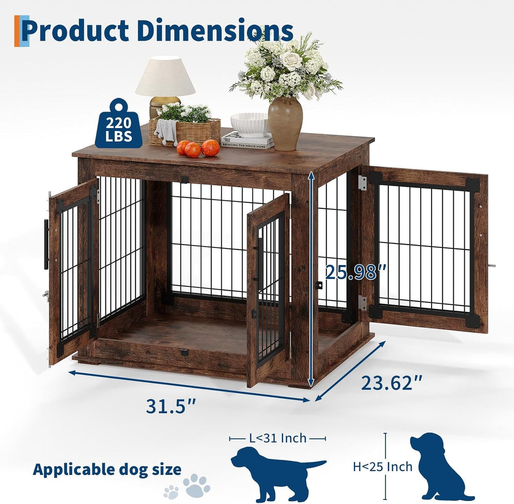 farmhouse dog crate furniture end table - heavy shown in use
