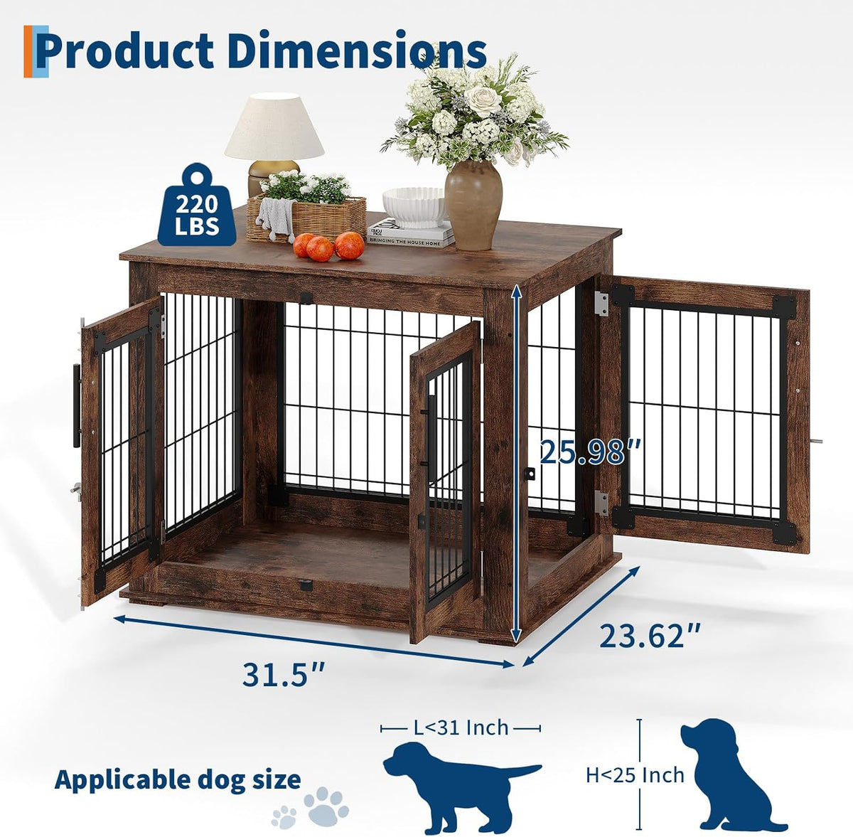 farmhouse dog crate furniture end table - heavy shown in use