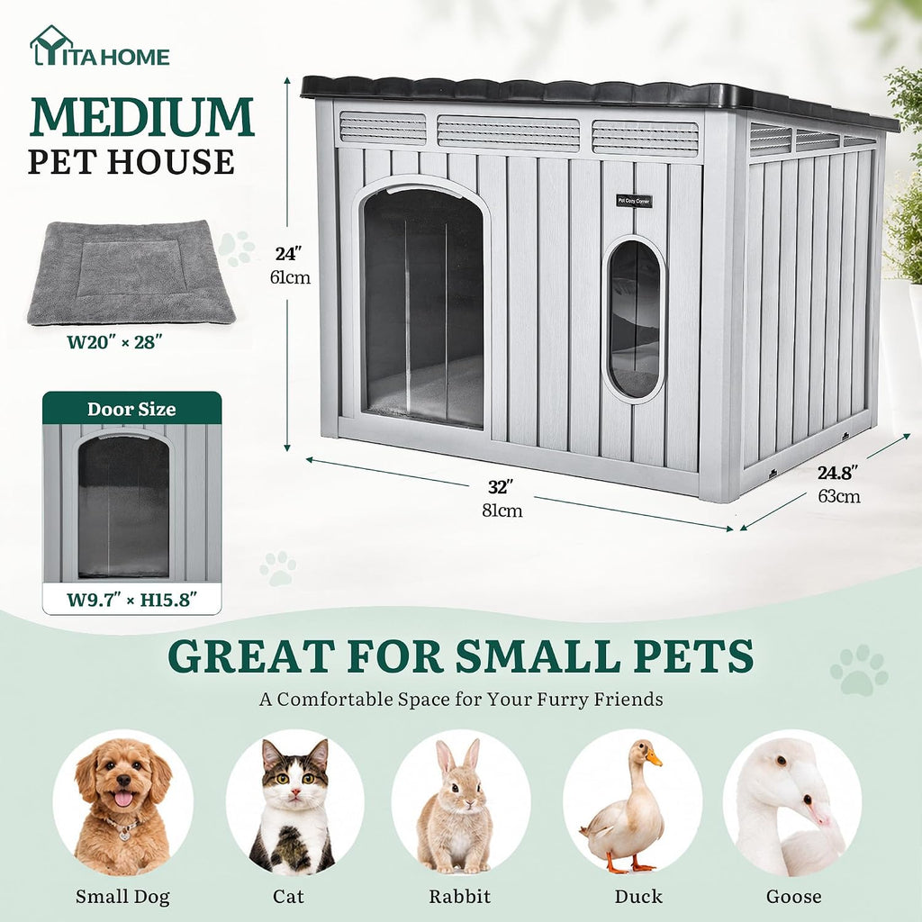 yitahome 32" dog house w/lift-up roof, in/outdoor ventilated on a desk or shelf