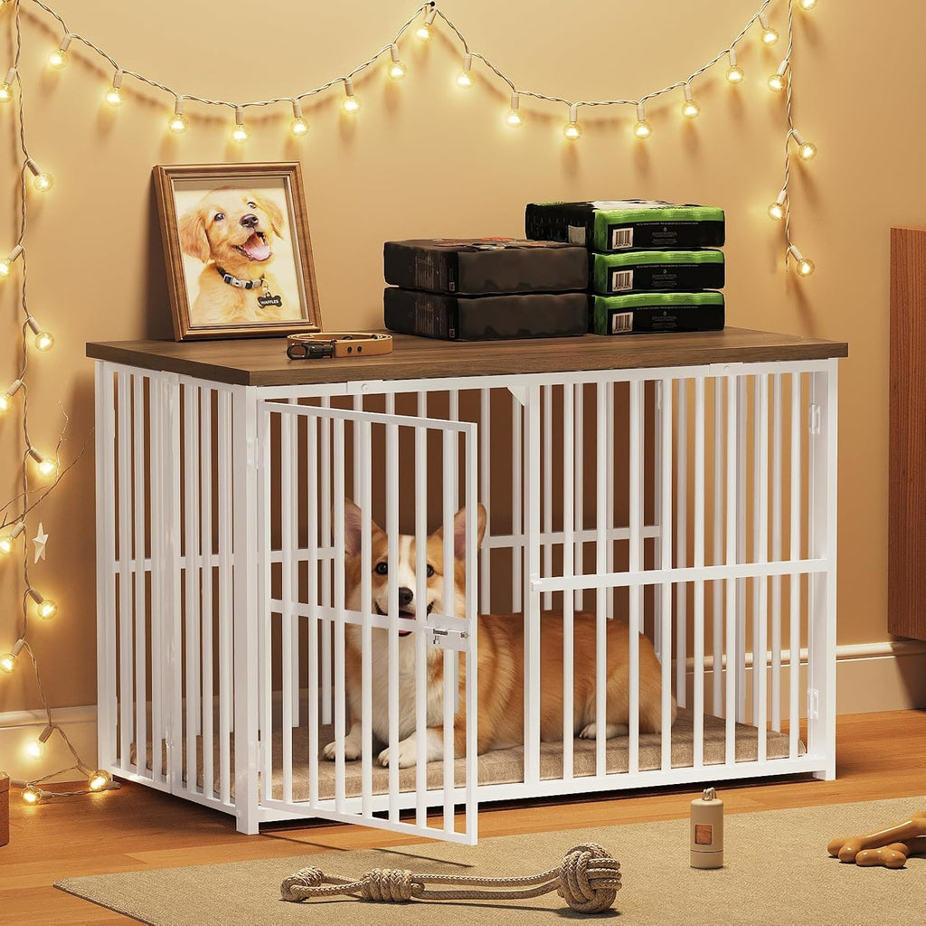 yatiney foldable dog crate furniture, 37.4" dog kennel, close-up detail