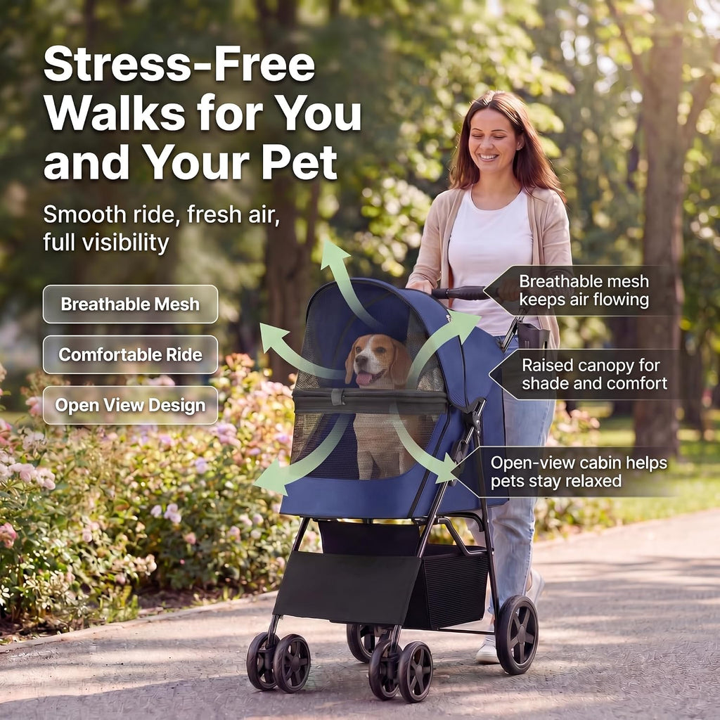 pet stroller for small/med dogs & cats | shown in use